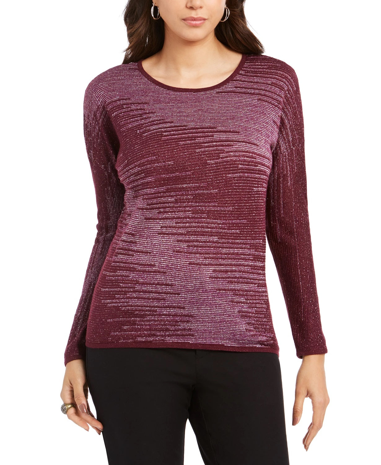 JM Collection Women's Metallic-Knit Top Purple Size X-Large
