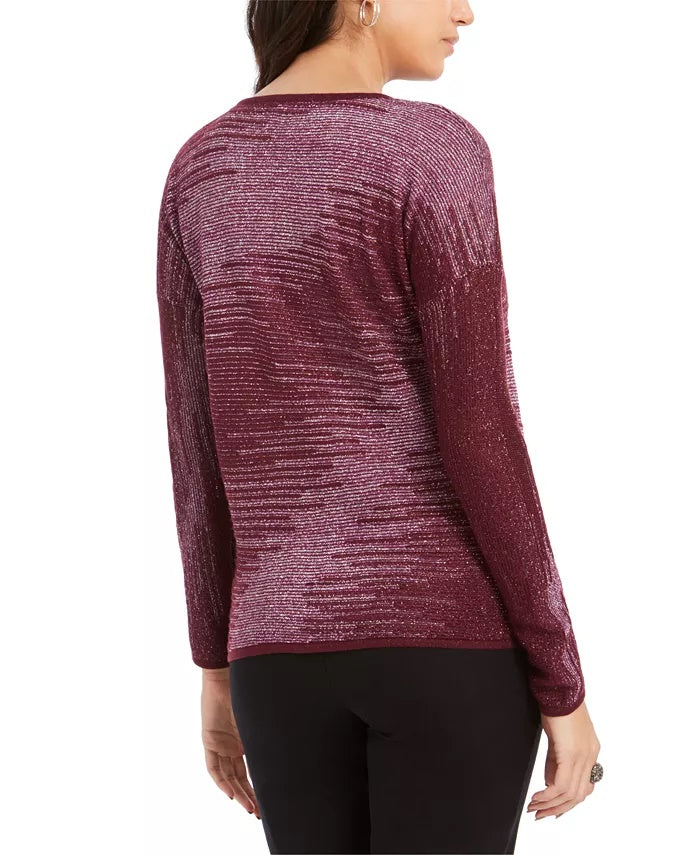 JM Collection Women's Metallic-Knit Top Purple Size X-Large