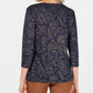 Karen Scott Women's Petite Leaf-Print 3/4-Sleeve Top Navy Size PS