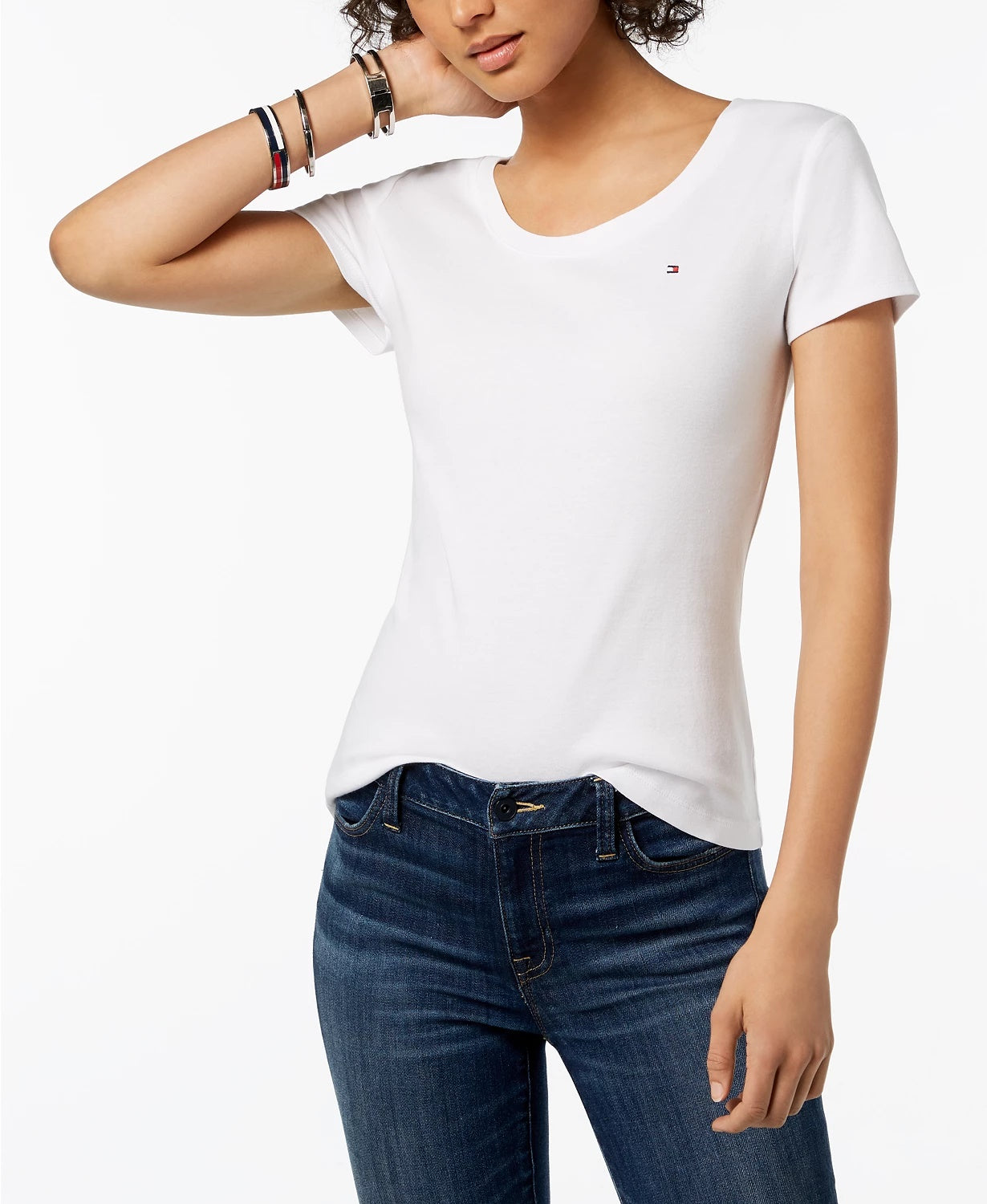 Tommy Hilfiger Women's Cotton Scoop Neck T-Shirt White Size X-Small