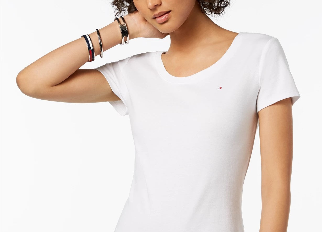 Tommy Hilfiger Women's Cotton Scoop Neck T-Shirt White Size X-Small