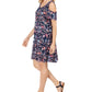 Style & Co Women's Printed Cold-Shoulder Swing Dress Navy Size X-Small