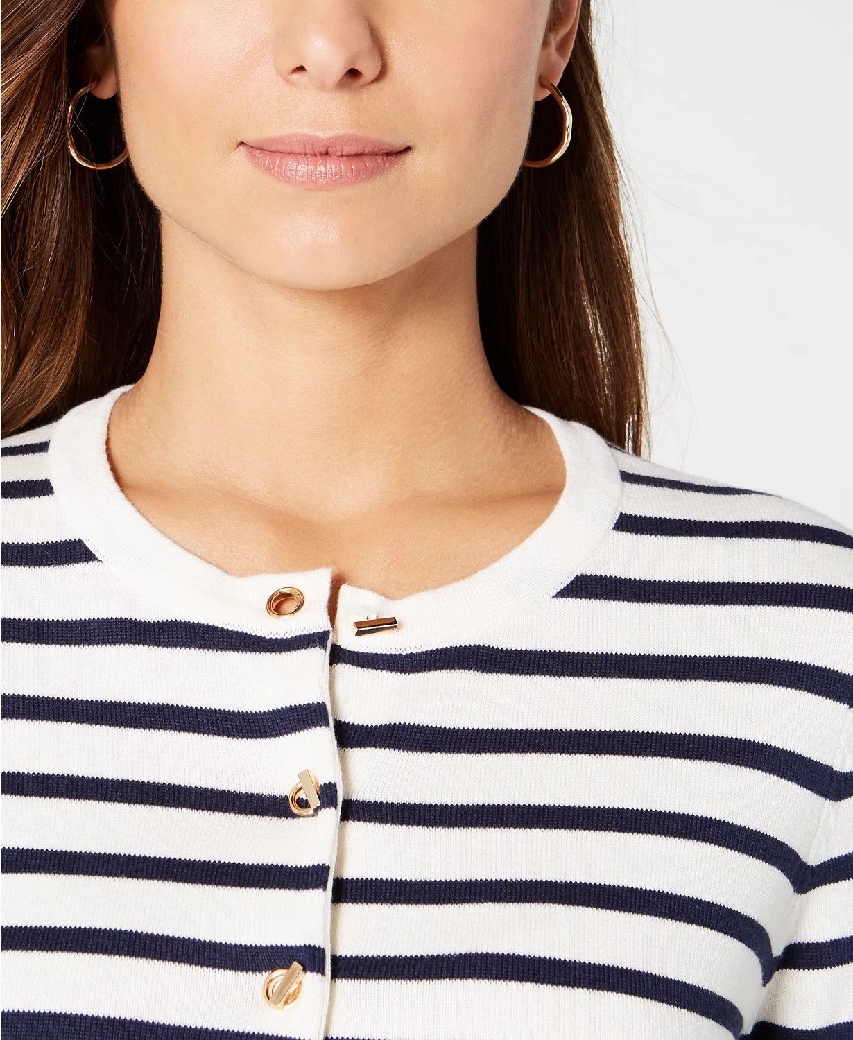 Charter Club Women's Petite Striped Toggle-Closure Cardigan White Size PM