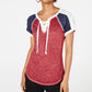 Crave Fame Juniors' Lace-Up Raglan T-Shirt Brown Size Small