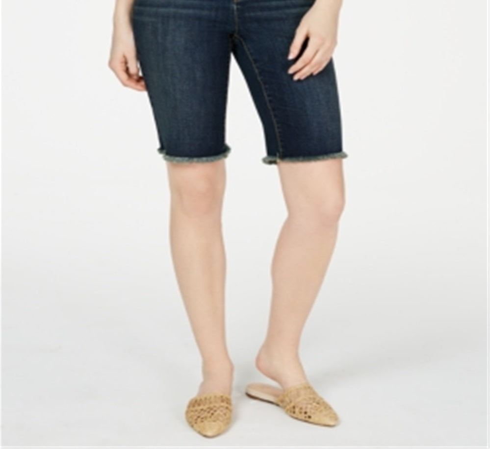 INC International Concepts Women's Frayed Hem Denim Bermuda Shorts Blue Size 2