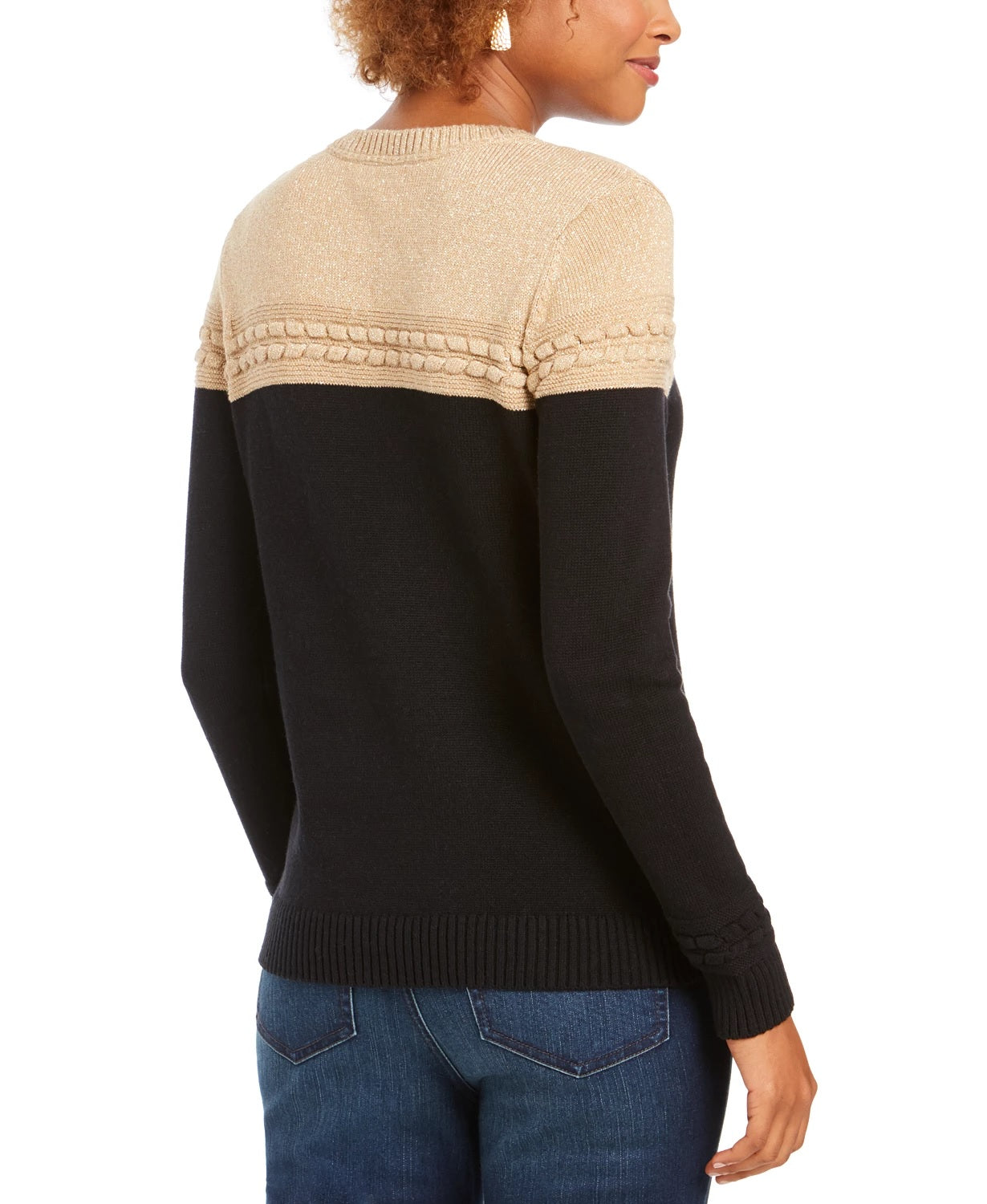 Charter Club Women's Metallic Colorblocked Crewneck Sweater Beige Size Small