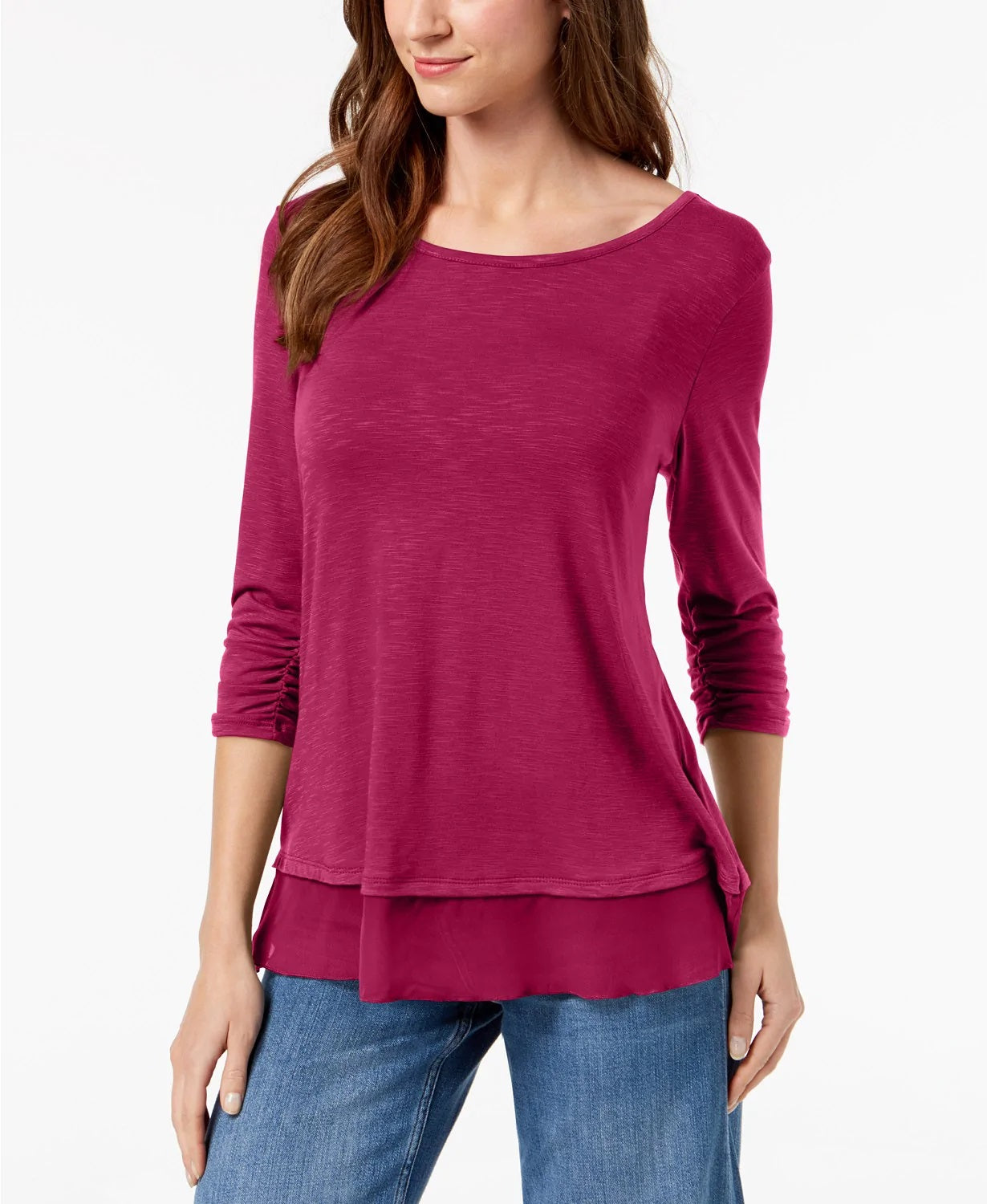 Style & Co Women's Chiffon-Hem Top Pink Size X-Small