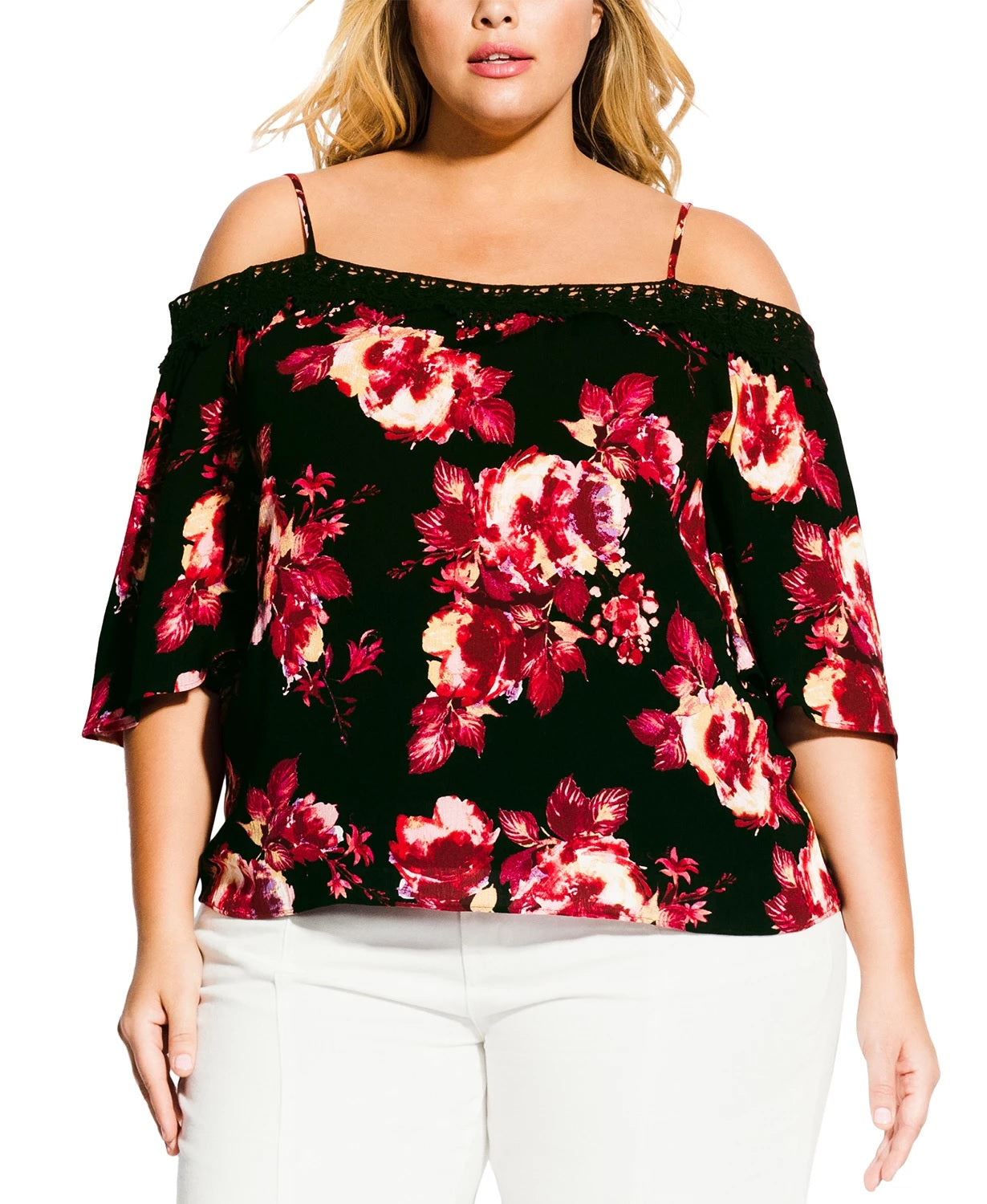 City Chic Women's Trendy Plus Size Cold-Shoulder Top Black Size 18W