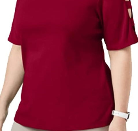 Karen Scott Women's Cotton Cutout Sleeves Top Red Size S