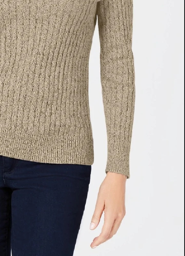 Karen Scott Women's Cotton Cable Knit Sweater Beige  Size Petite Small