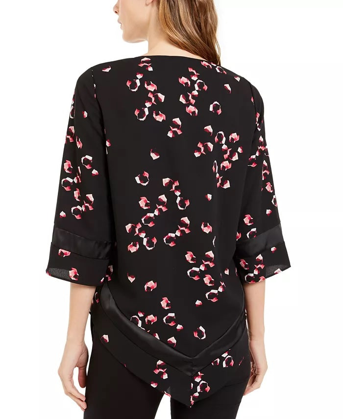Alfani Women's Petite Printed Point-Hem TunicBlack Size PL