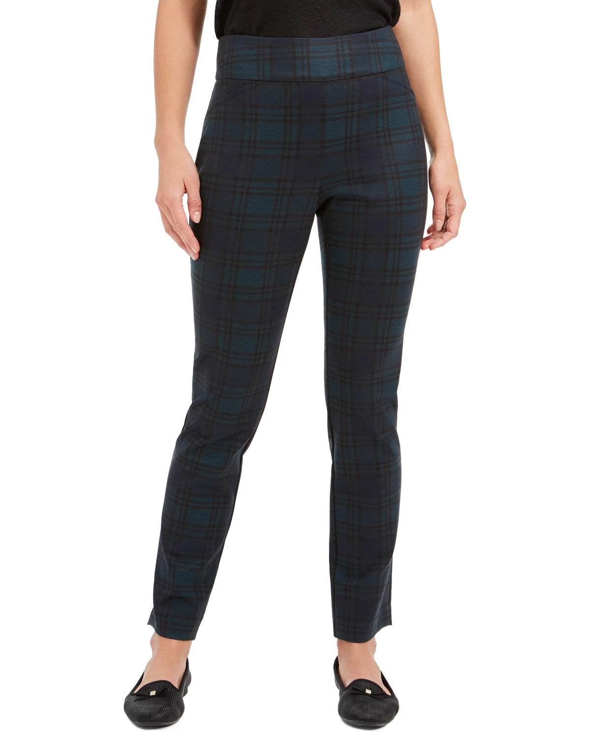Charter Club Women's Plaid Pull-On Pants Green Size 16