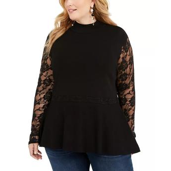 INC International Concepts Women's Plus Size Rhinestone Tunic Black Size 1X