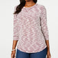 Karen Scott Women's Petite Space-Dye 3/4-Sleeve Top Medium Red Size Pettite Large