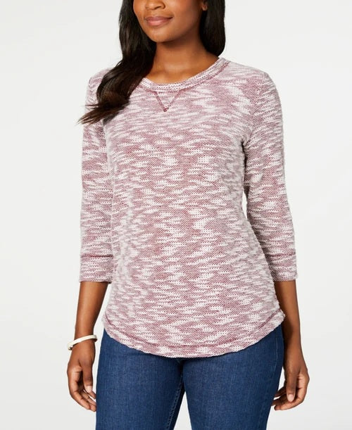 Karen Scott Women's Petite Space-Dye 3/4-Sleeve Top Medium Red Size Pettite Large