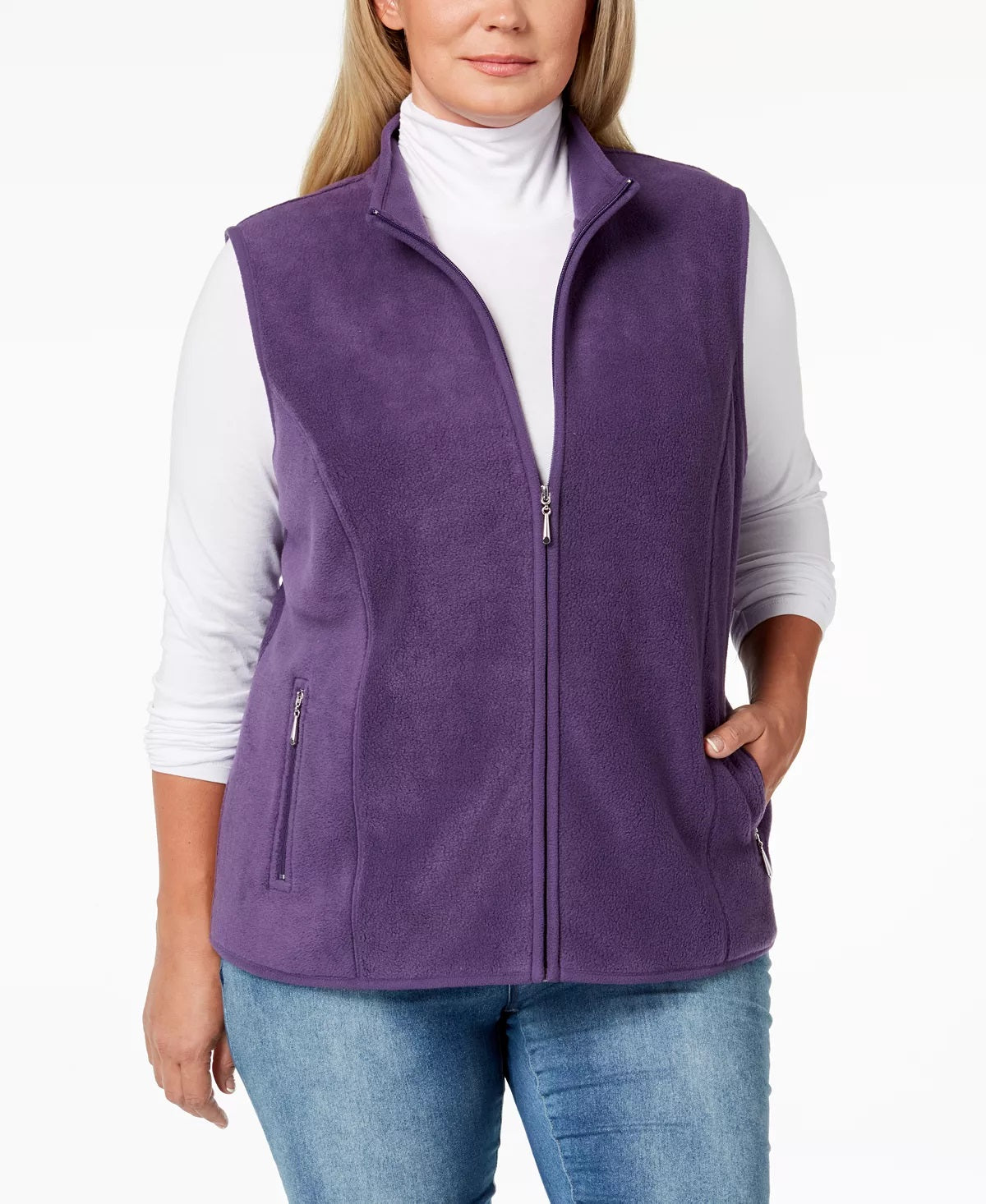 Karen Scott Women's Women  Zip-Front Vest Purple Size Petite Small