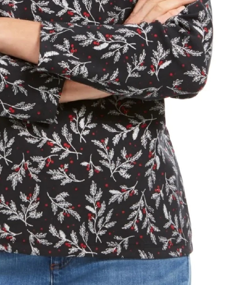 Karen Scott Women's Printed Turtleneck Top Black Size Small