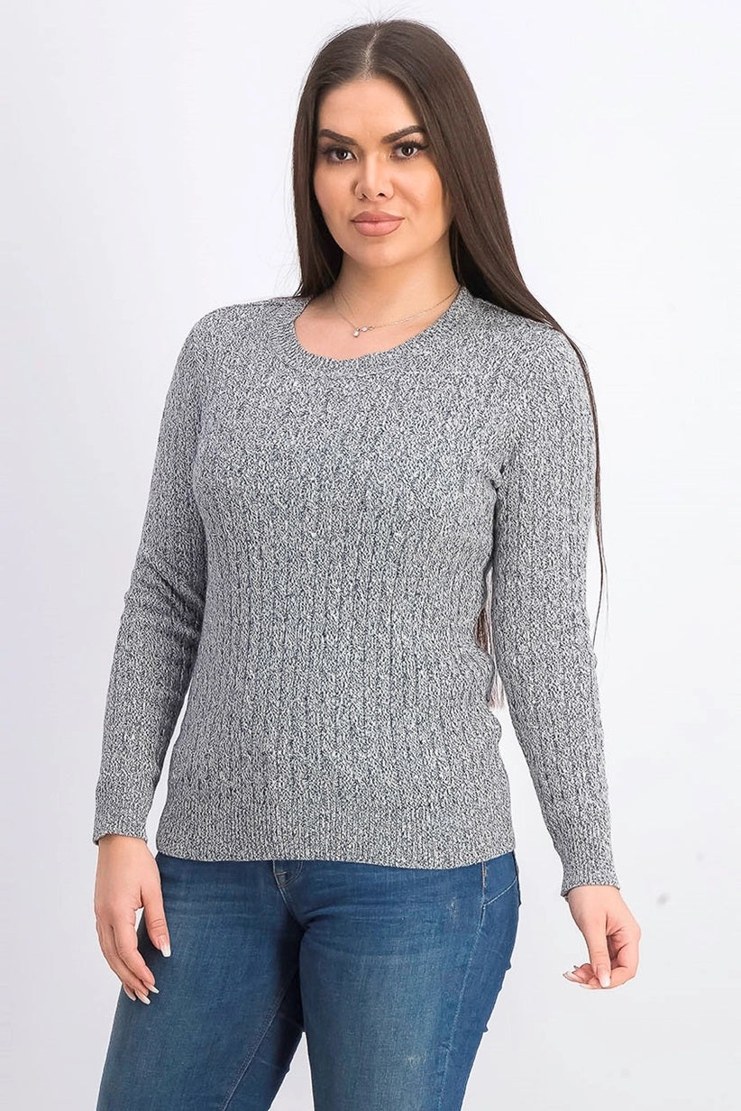 Karen Scott Women's Petite Marled Cotton Cable-Knit Sweater Gray Size PS