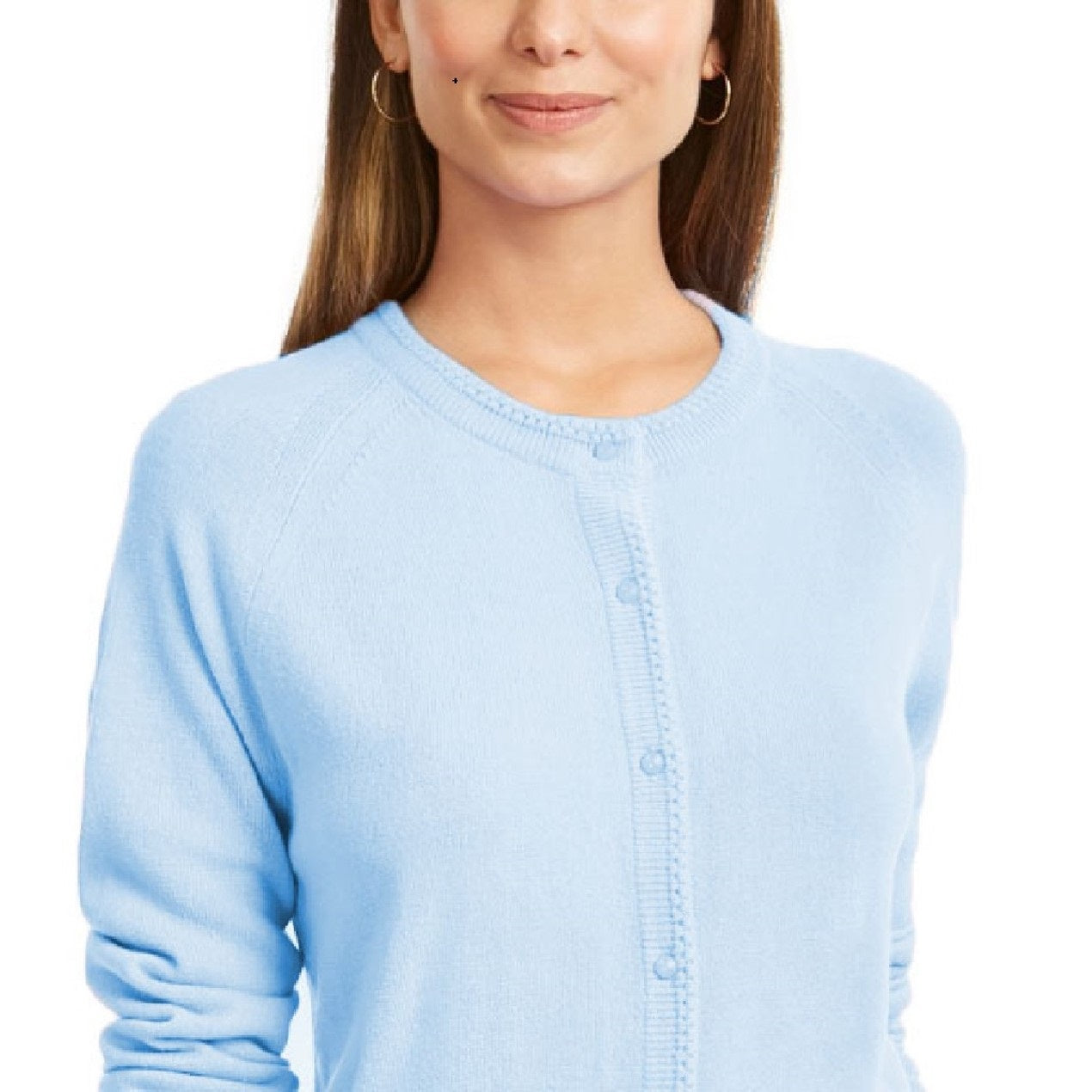 Karen Scott Women's Bead-Button Cardigan Blue  Size Medium