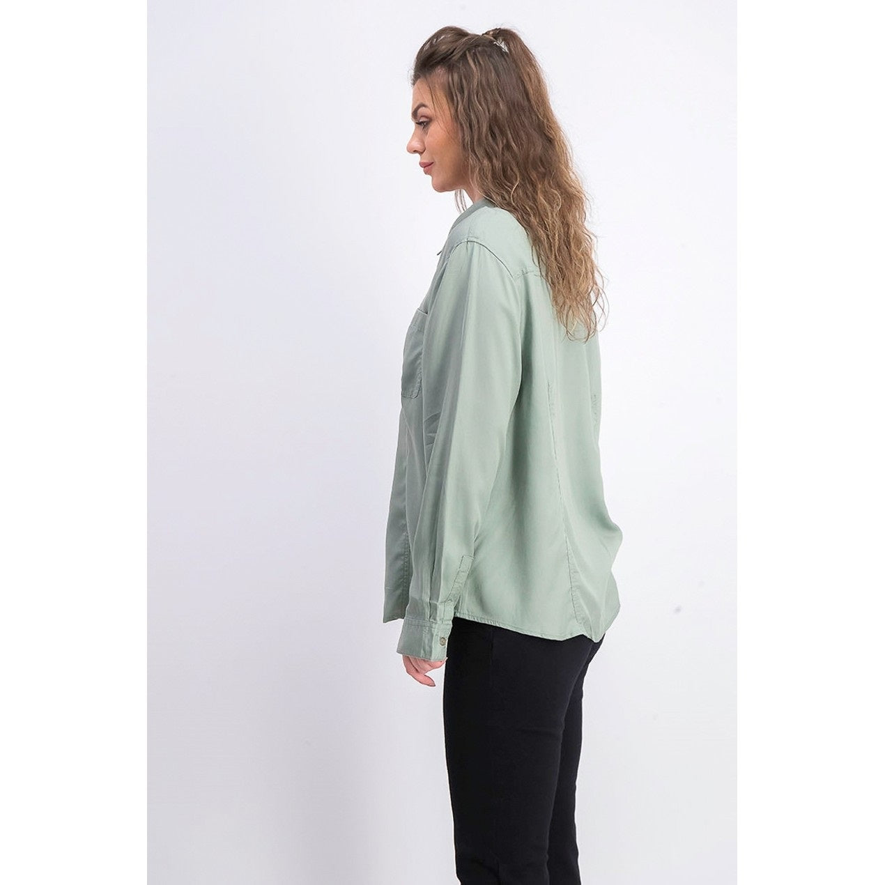 Charter Club Women's Woven Solid Tencel Shirt Green Size Large