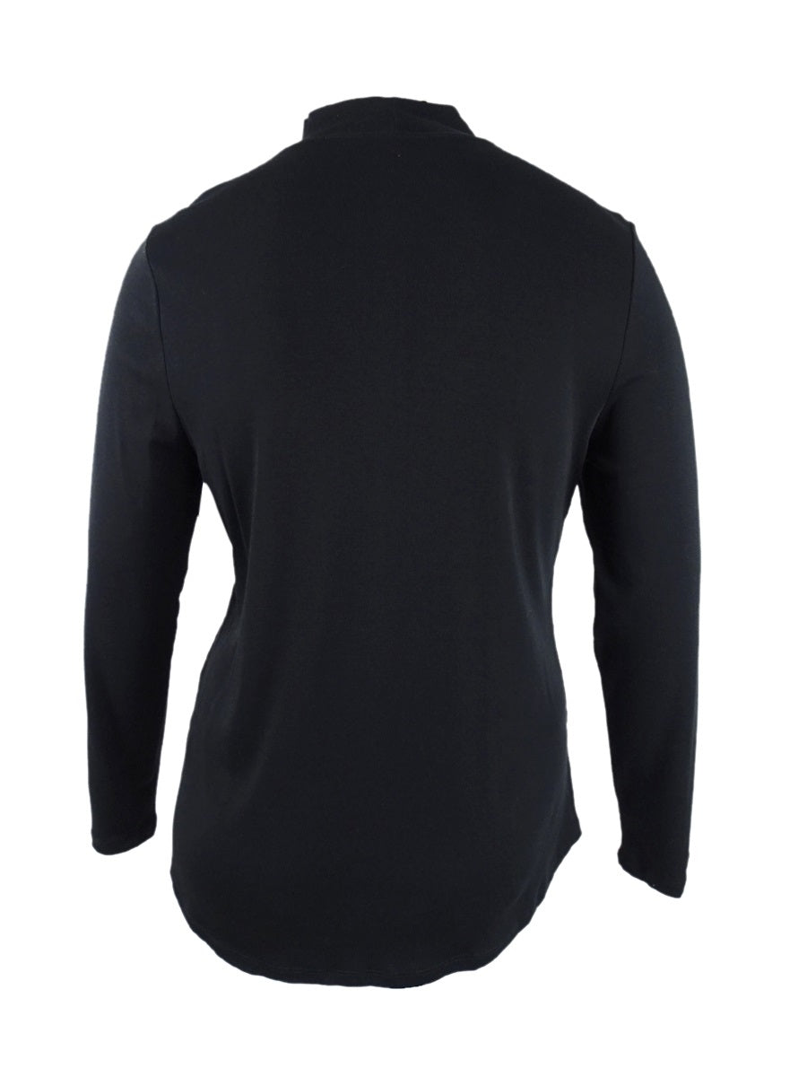 Charter Club Women's Cotton Mock-Neck Top Black  Size X-Large