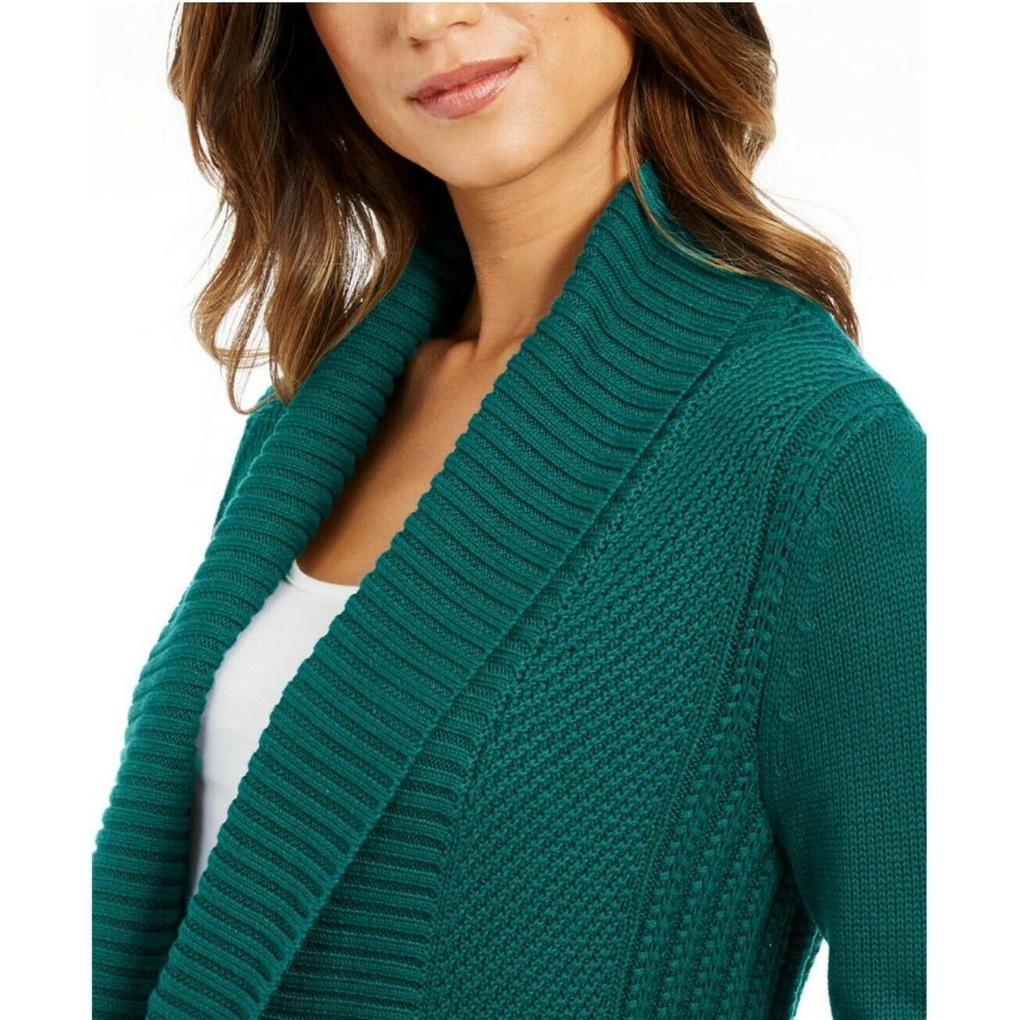 Charter Club Women's Cotton Open-Front Cardigan Green Size Small