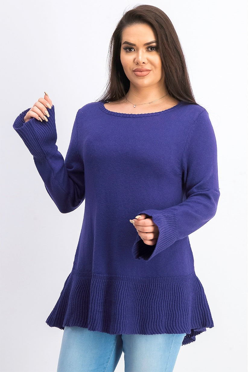 Style & Co Women's Ruffle Hem Knit Sweater Purple Size X-Small