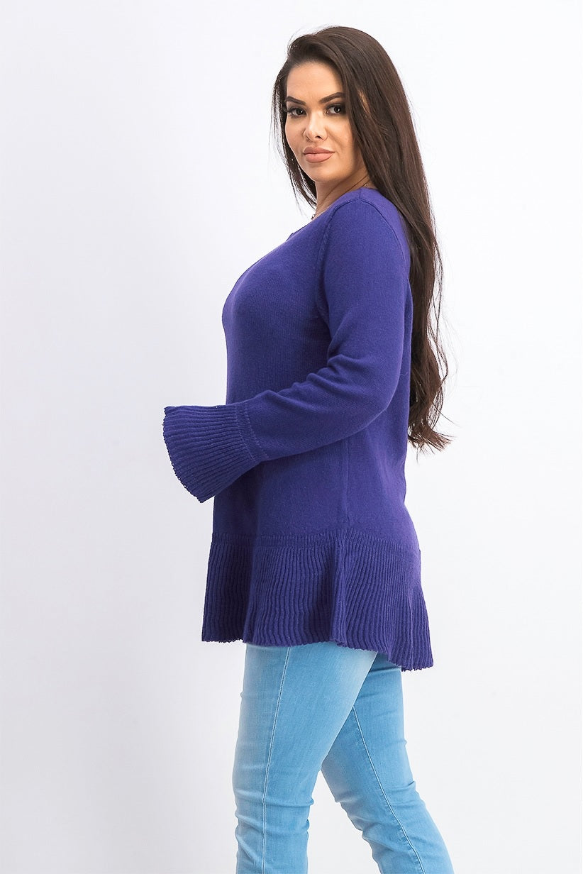 Style & Co Women's Ruffle Hem Knit Sweater Purple Size X-Small