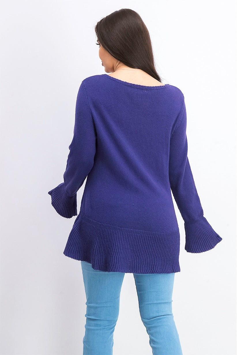 Style & Co Women's Ruffle Hem Knit Sweater Purple Size X-Small