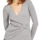 INC International Concepts Women's Petite Metallic-Knit Faux-Wrap Sweater Gray Size Petite L