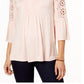 Style & Co Women's Petite Crochet-Trim Bell-Sleeve Top Pink Size Pettite Small