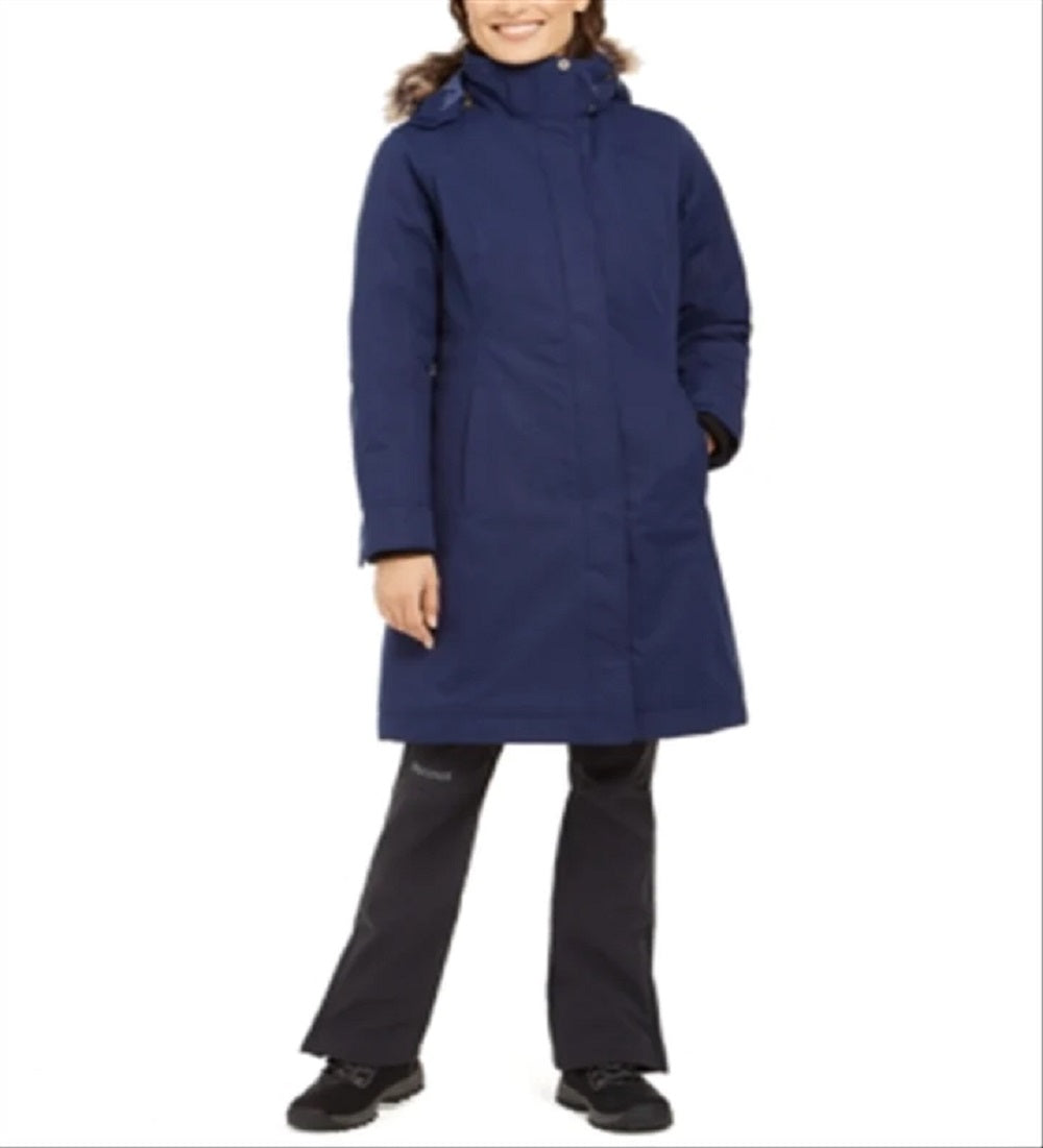 Marmot Women's Hooded Faux Fur Trim Coat Blue Size Medium