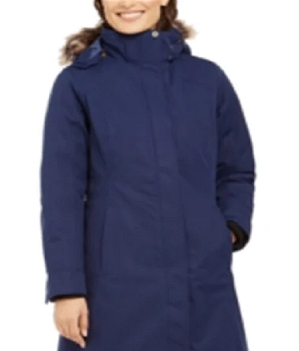 Marmot Women's Hooded Faux Fur Trim Coat Blue Size Medium