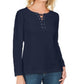 Karen Scott Women's Lace-Up French Terry Sweatshirt Navy Size Small