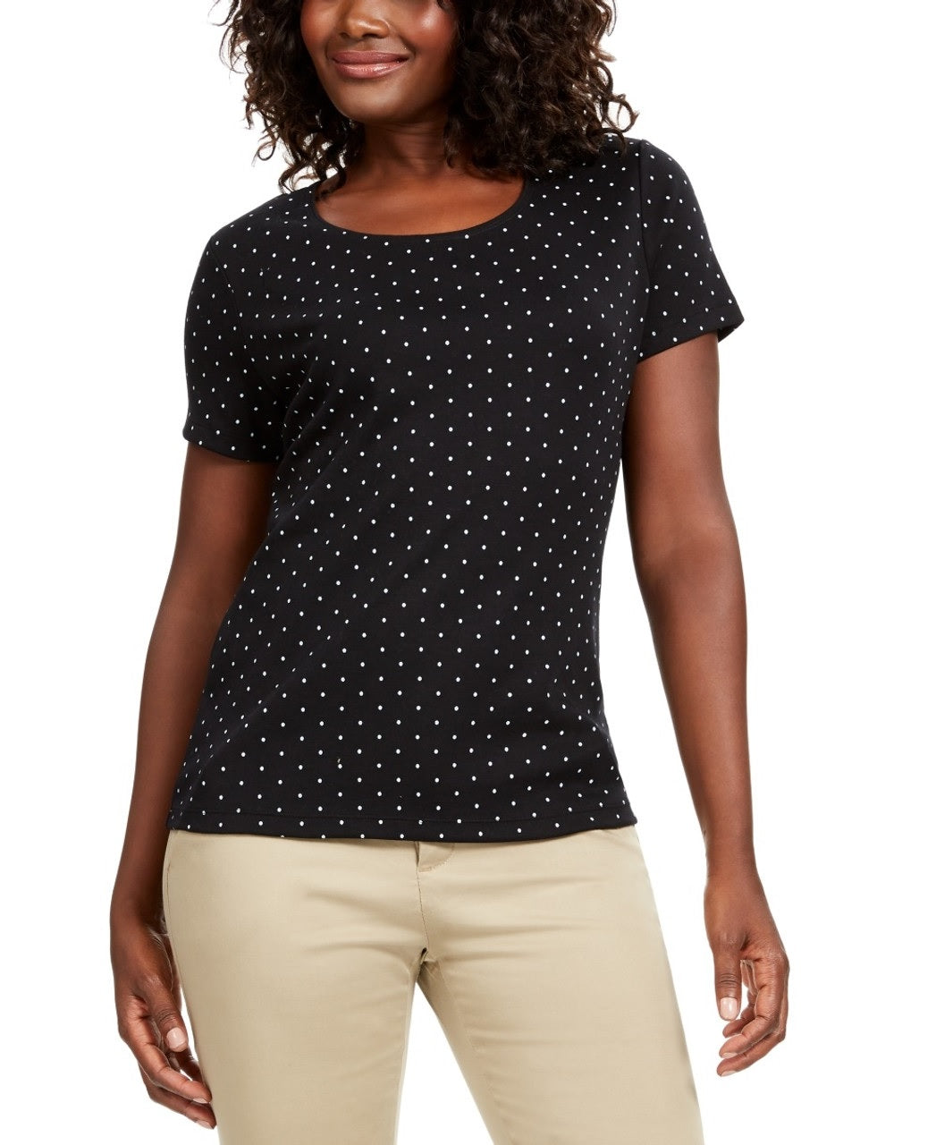 Karen Scott Women's Dot-Print T-Shirt Black Size Small
