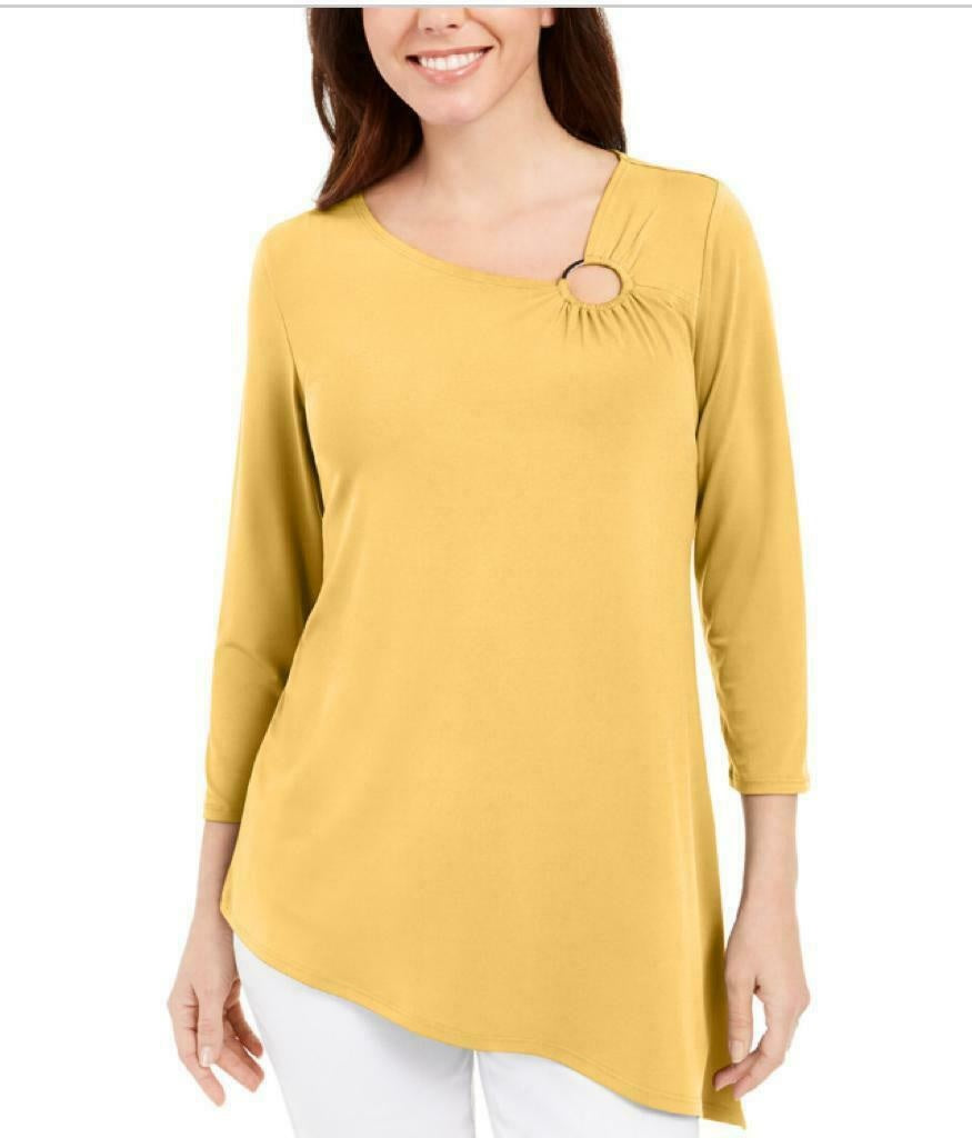 JM Collection Women's Asymmetrical Ring Tunic Yellow Size X-Small