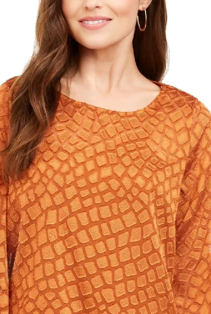Alfani Women's Angel-Sleeve Bubble Top Brown  Size Small