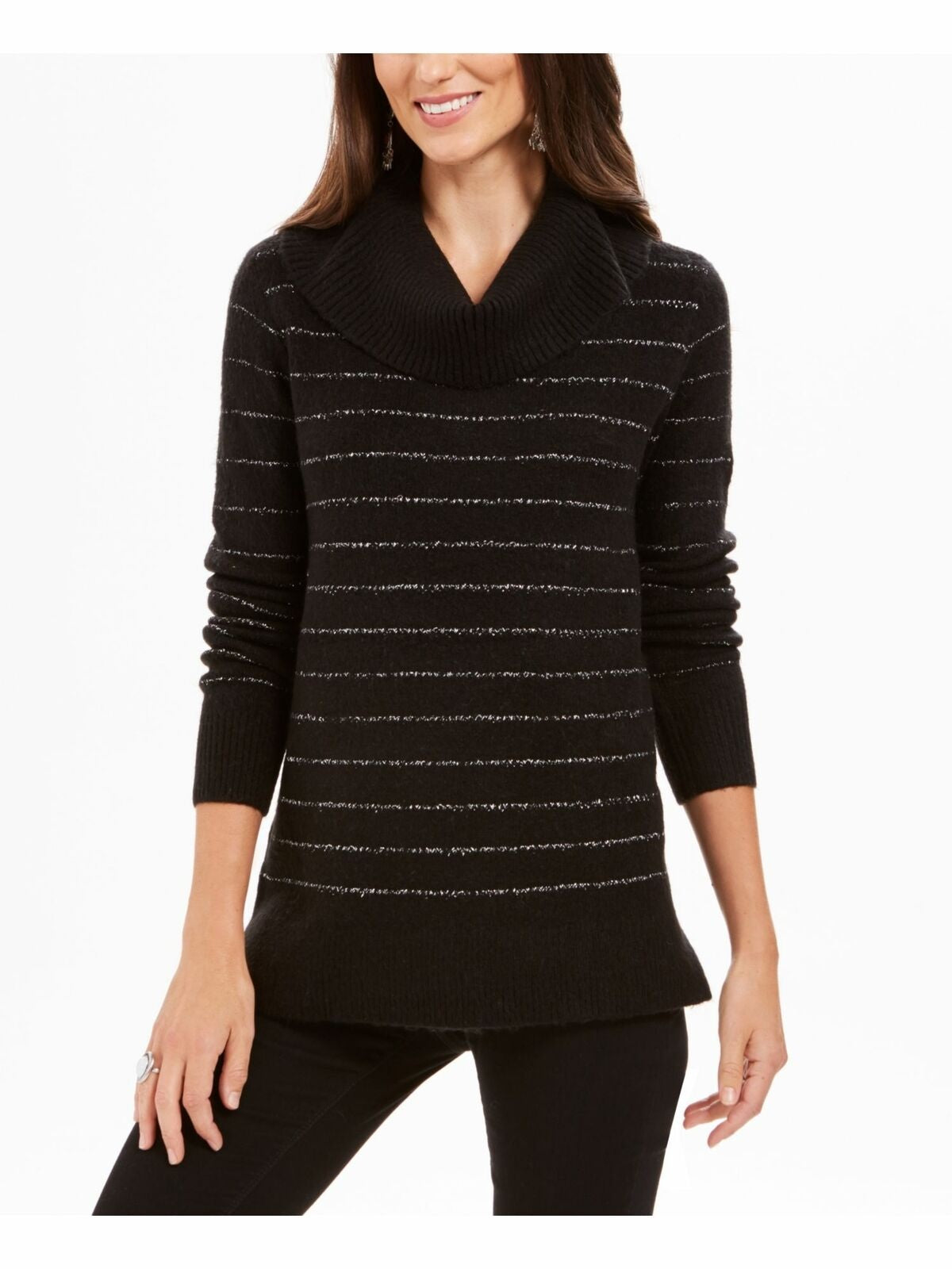 Style & Co Women's Embellished 3/4 Sleeve V Neck Sweater Size Black Size PM