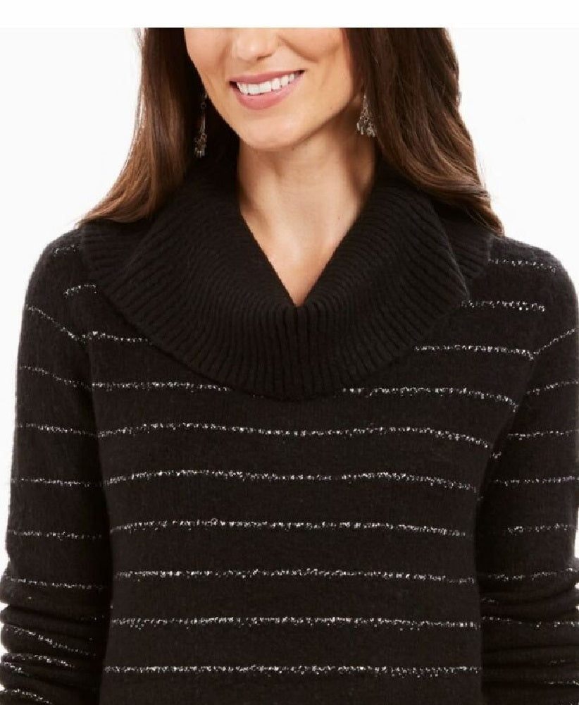 Style & Co Women's Embellished 3/4 Sleeve V Neck Sweater Size Black Size PM