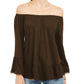 Style & Co Women's Off-The-Shoulder Bell-Sleeve Top Brown Size X-Small
