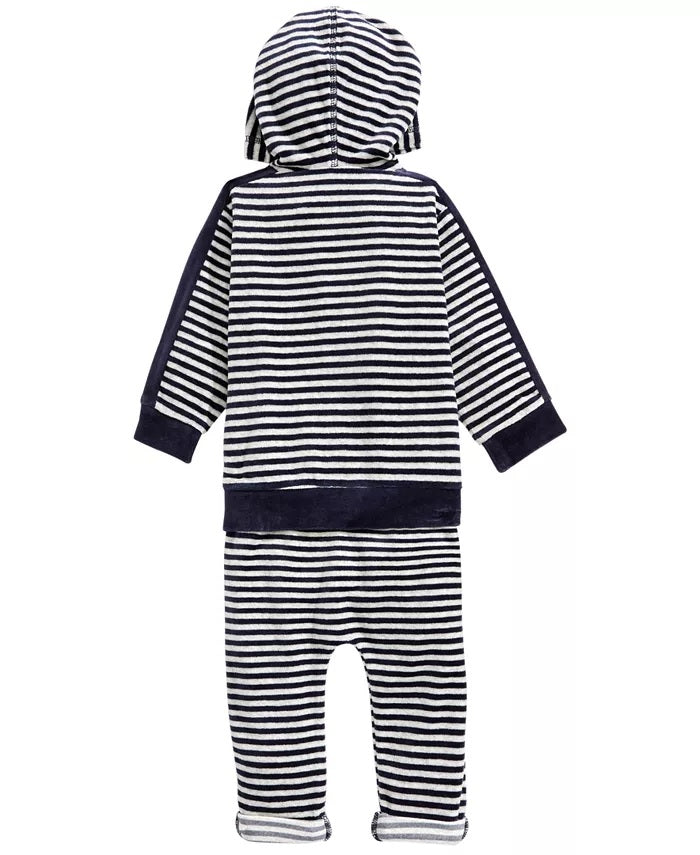 First Impressions Baby Boys 2-Pc. Striped Velour Hoodie & Pants Set Blue Size 18MOS