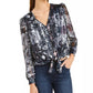 INC International Concepts Women's Petite Printed Tie-Hem Blouse Blue Size Petite
