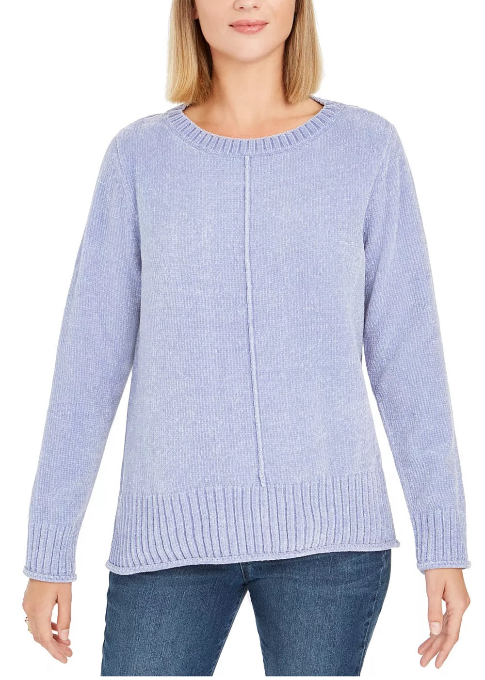 Style & Co Women's Textured Heather Long Sleeve Crew Neck Blouse Sweater Blue Size Large