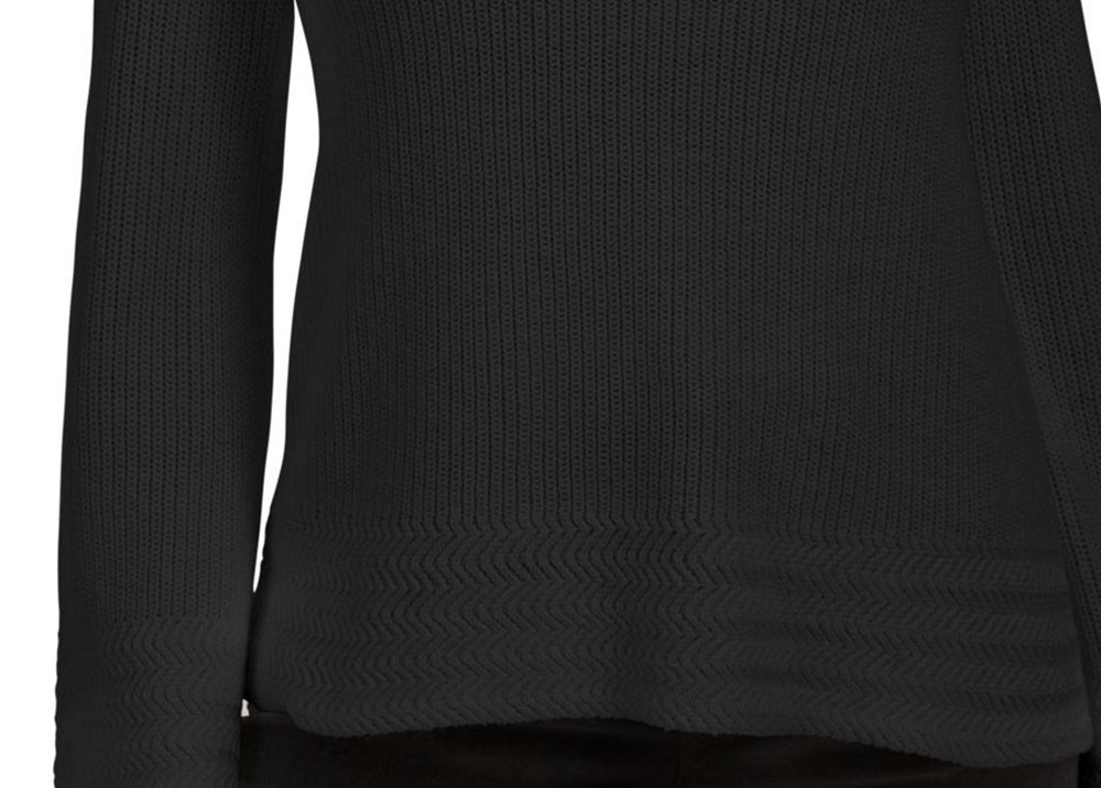 Style & Co Women's Textured Knitted Printed Long Sleeve Scoop Neck T Shirt Sweater Black Size Petite Small