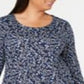 Karen Scott Women's Floral Print Swing Dress Blue Size Petite Small