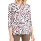 JM Collection Women's Printed Pleat Back Top Pink Size Small