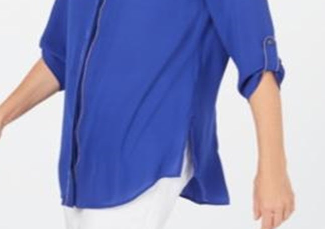 JM Collection Women's Embellished Utility Shirt Blue Size Petite XL