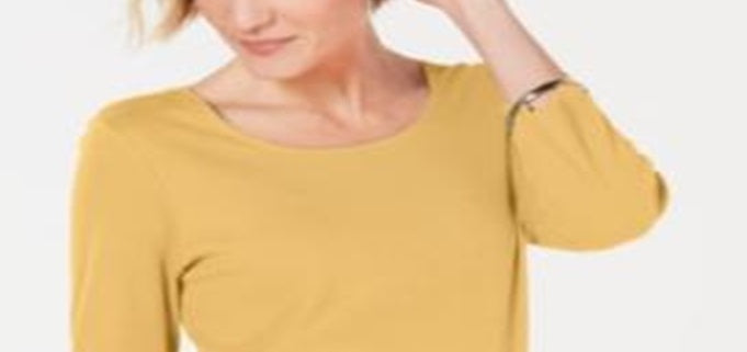Karen Scott Women's Cotton 3/4 Sleeve Top Brown Size Large