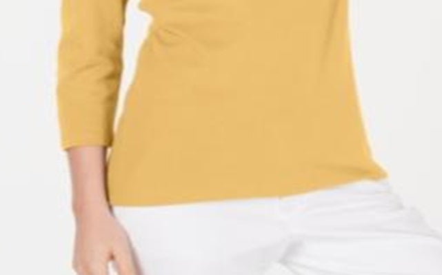 Karen Scott Women's Cotton 3/4 Sleeve Top Brown Size Large