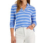 Charter Club Women's Striped Polo Top  Blue Size Small